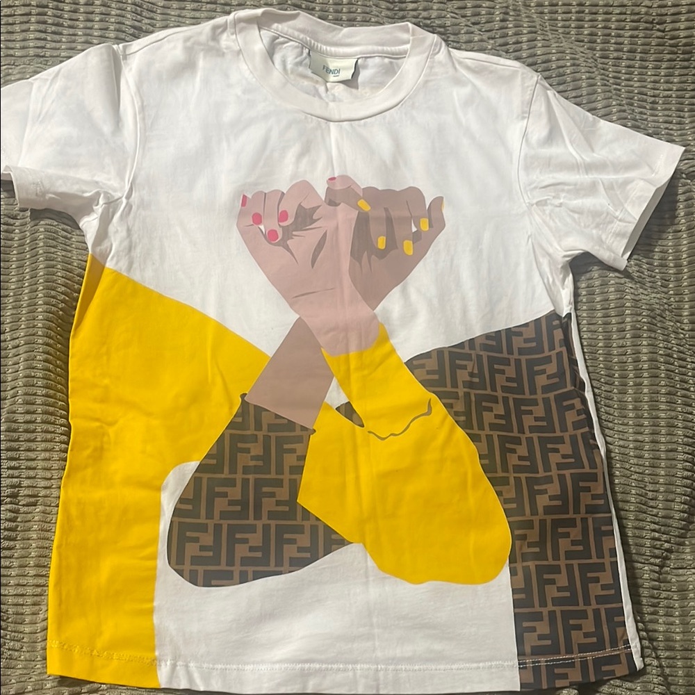 Fendi Kids White and Yellow Graphic Tee